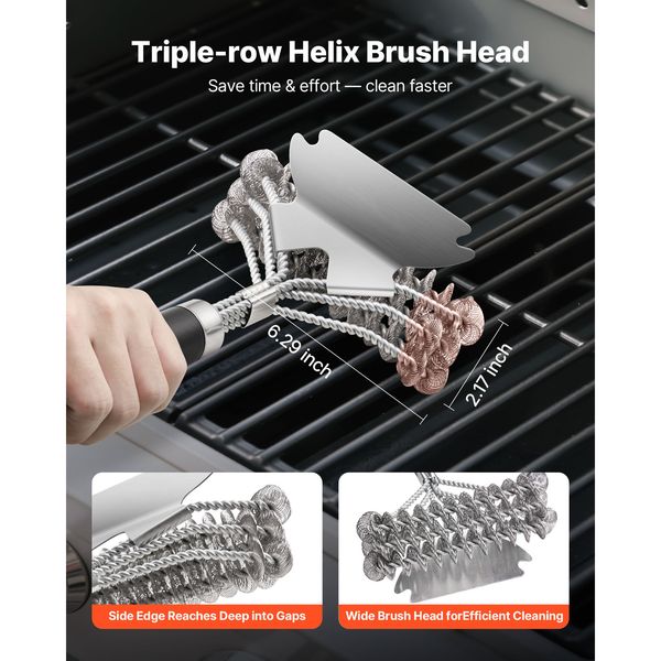 Grill Brush and Scraper, BBQ Brush for Outdoor Grills, Stainless Steel Woven Wire, Bristle Free Barbecue Brushes for Porcelain, Charcoal, Grate Cleaner Grill Accessories, 17 in - Image 9