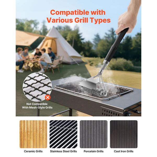 Grill Brush and Scraper, BBQ Brush for Outdoor Grills, Stainless Steel Woven Wire, Bristle Free Barbecue Brushes for Porcelain, Charcoal, Grate Cleaner Grill Accessories, 17 in - Image 10