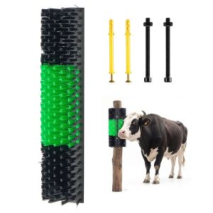 Livestock Scratching Brush, 1PC Goat Scratcher Brush Post with 4 Screws, 16.9 x 7.5 Cow Scratcher for Back Itch Relief, Massage Grooming Scratch Tool for Horse Cattle Sheep Pig, Green & Black