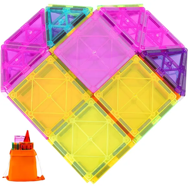 Magnetic Tiles, 55 PCS Magnetic Building Blocks for Kids, Magnet Building Set with Car Base & 16 Digital Cards, STEM Educational Construction Stacking Toys Gift for Toddlers Boys Girls Aged 4+ - Image 7