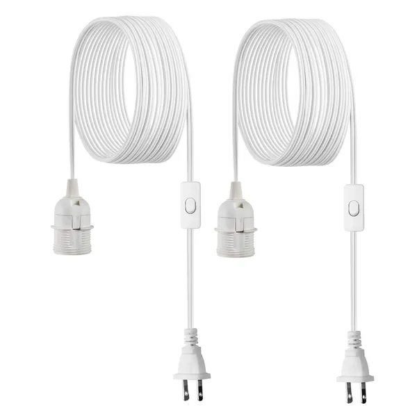 Plug in Hanging Light Cord Kit, 16ft Lantern Extension Cords, 2 Pack E26 Light Socket Lamp Cord Replacement, Secure & Sturdy, Easy to Install, Pendant Lamp Kit On/Off Switch & Socket Rings - Image 12