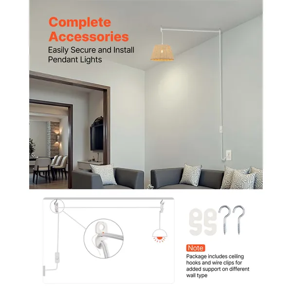 Plug in Hanging Light Cord Kit, 16ft Lantern Extension Cords, 2 Pack E26 Light Socket Lamp Cord Replacement, Secure & Sturdy, Easy to Install, Pendant Lamp Kit On/Off Switch & Socket Rings - Image 6