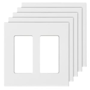 Rocker Light Switch Wall Plates, 2-Gang Decorative Outlet Covers,Standard Size 4.57in L x 4.53in H Unbreakable Polycarbonate Thermoplastic Faceplate for Receptacle Outlet&Switch(5 Pack, White)