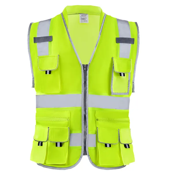 Safety Vest, 10 Pockets Yellow Safety Vest, Hi Vis Zipper Front Safety Vest with Reflective Strips, High Visibility Work Construction Vest with Pockets and Walkie-Talkie Clip, for Men & Woman - Image 10