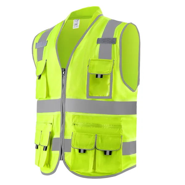 Safety Vest, 10 Pockets Yellow Safety Vest, Hi Vis Zipper Front Safety Vest with Reflective Strips, High Visibility Work Construction Vest with Pockets and Walkie-Talkie Clip, for Men & Woman - Image 11