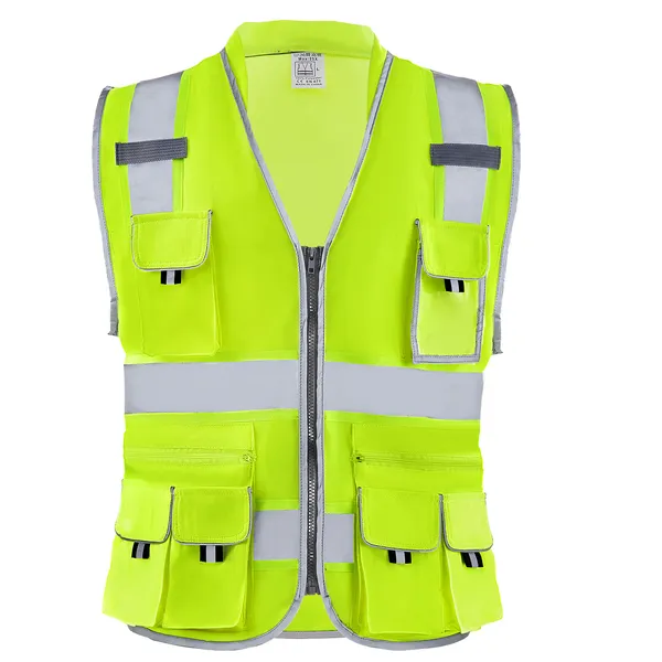 Safety Vest, 10 Pockets Yellow Safety Vest, Hi Vis Zipper Front Safety Vest with Reflective Strips, High Visibility Work Construction Vest with Pockets and Walkie-Talkie Clip, for Men & Woman - Image 2