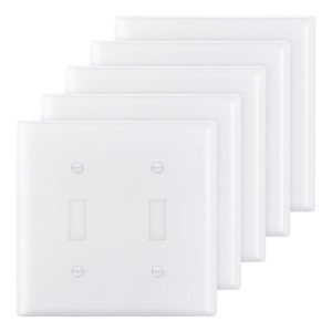 Toggle Light Switch Wall Plates, 2-Gang Switch Electrical Outlet Covers, Standard Size 4.61in L x 4.53in H Unbreakable Polycarbonate Thermoplastic Faceplate (5 Pack, White)