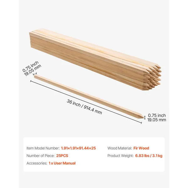 Wooden Garden Stakes, 25 Pcs 36x0.75x0.75 in Survey Grading Stakes, Garden Ground Stake with Sharp Point, Fir Wood Plant Support Stake, Sign Posts for Silt Fence Backyard Boundaries Baselines - Image 8